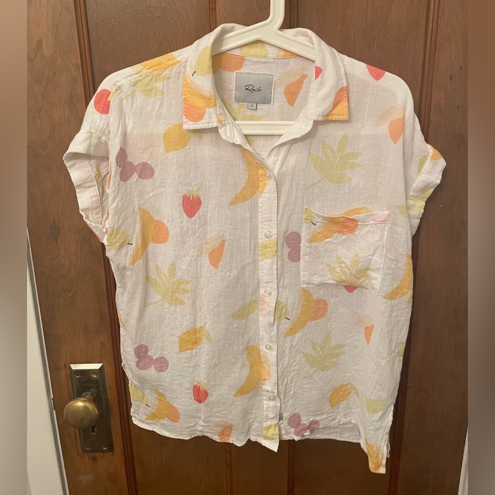 Colorful Fruit Print Linen Button-Up Shirt